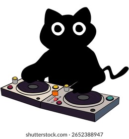 Ilustração de um misturador de mesa giratória de DJ de gato