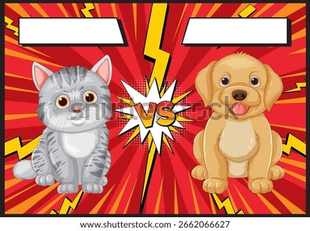 Illustration of a cat and dog face-off