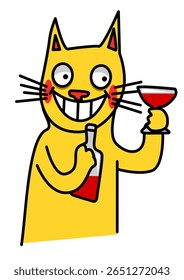 Ilustração de um gato bebendo vinho