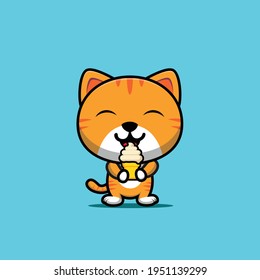 illustration of cat eating ice cream vector design