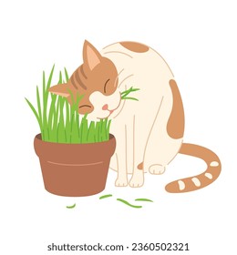 illustration of a cat enjoying cat grass