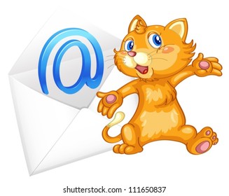 illustration of cat and evelope on white background