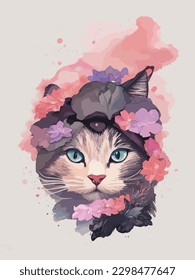 illustration of Cat in a flower head