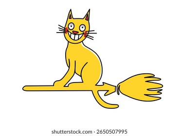 Illustration of a cat flying on a broomstick