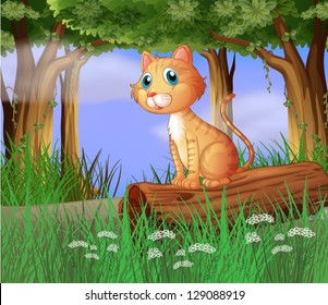 Illustration of a cat in a forest