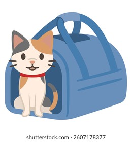 Illustration of a cat getting into a carrier bag, simple vector illustration