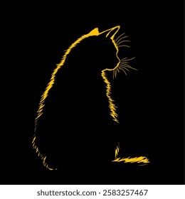 Illustration of a cat with golden color on a black background