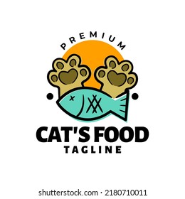 Illustration Of A Cat Hands And A Dead Fish. Good For Cat Food Logo Or Any Business Related To Cat.