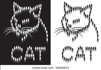 illustration of a cat head composed of a great number of animal figures with shadows