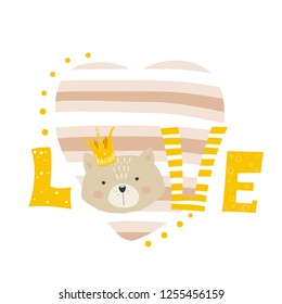 illustration with a cat, a heart and an inscription love
