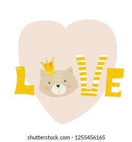 illustration with a cat, a heart and an inscription love