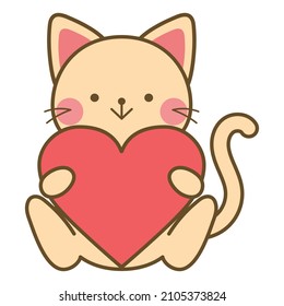 Illustration of a cat holding a heart