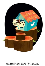 illustration of a cat house on a white background
