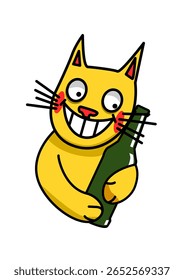 illustration of a cat hugging a bottle