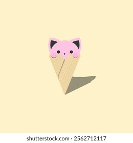 An illustration of a cat in an ice cream cone