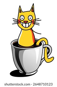 Illustration of a cat inside a coffee cup