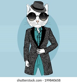 Illustration of Cat  Isolated on Blue Background 
