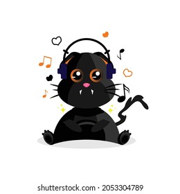 Illustration cat listening music design vector
