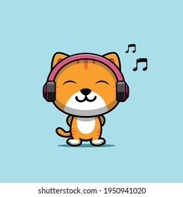 Illustration Cat Listening Music Vector Design Stock Vector (Royalty ...