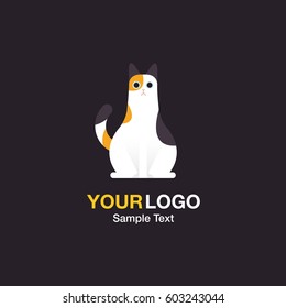 Illustration of the cat logo on the dark color background. The vector of a cute cat. It is good minimal line iconic for pet logo, cat lover logo.