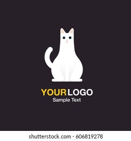 Illustration of the cat logo on the dark color background. The vector of a cute cat. It is good minimal line iconic for pet logo, cat lover logo.
