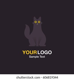 Illustration of the cat logo on the dark color background. The vector of a cute cat. It is good minimal line iconic for pet logo, cat lover logo.