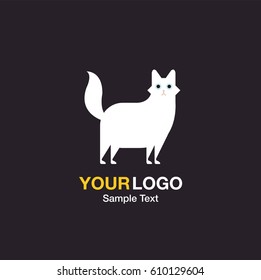 Illustration of the cat logo on the dark color background. The vector of a cute cat. It is good minimal line iconic for pet logo, cat lover logo.