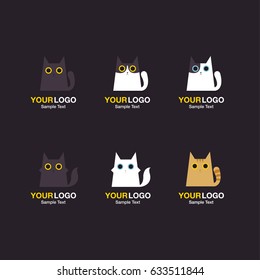 Illustration of the cat logo on the dark color background. The vector of a cute cat. It is good minimal line iconic for pet logo, cat lover logo.