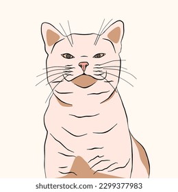 Illustration of a cat looking with its head slightly raised. Cat with pastel brown color.