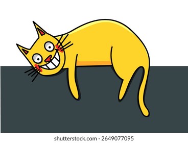 Ilustración de un gato acostado en una pared