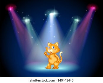 Illustration of a cat in the middle of the stage under the spotlights
