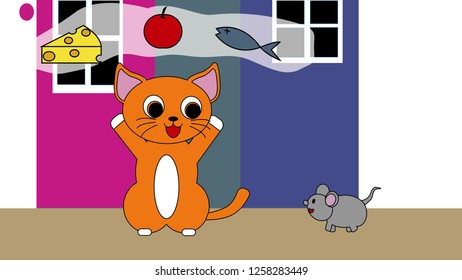  Illustration of a cat and a mouse