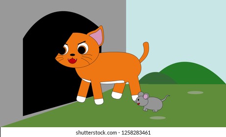 Illustration of a cat and a mouse