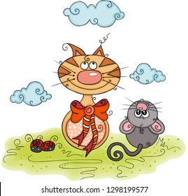 Illustration with cat and mouse
