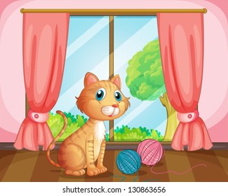 Illustration of a cat near the window