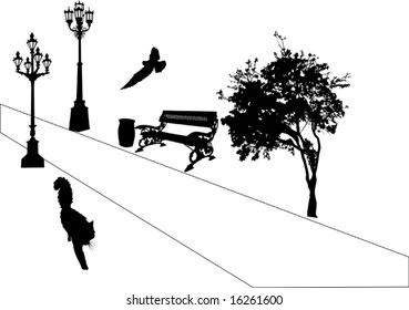 illustration with cat on path in park