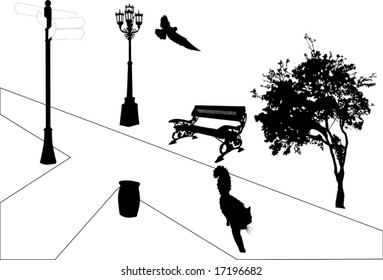 illustration with cat on path in park