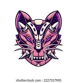 Illustration of cat oni mask mechanical