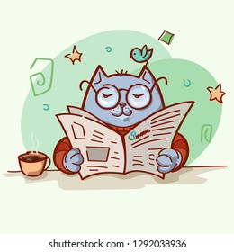 Illustration of a cat with an open newspaper.