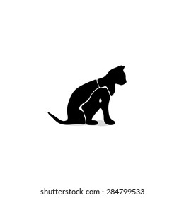 Illustration cat painted the word "cat". For child development and games.