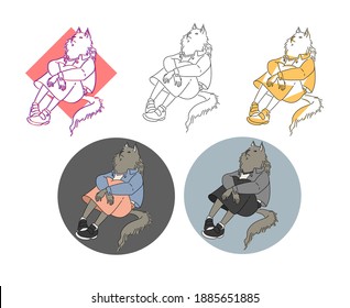 Illustration of cat person awaiting on something to come in dreamy posture and with vary style to give vary feeling