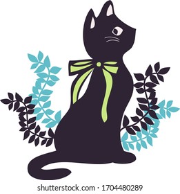 Illustration of cat and plant sending eyes
