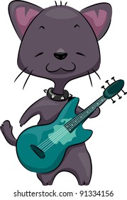 Illustration of a Cat Playing the Guitar