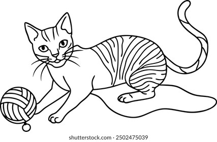 Illustration of Cat Playing with Yarn Ball