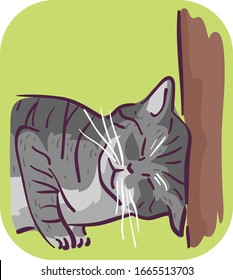 Illustration Of A Cat Pressing Its Head Against A Wall, Symptom Of Serious Health Issue