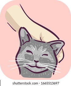 Illustration einer Katzenreinigung, während sie von einer Hand gerieben wird, Symptom einer Notlage