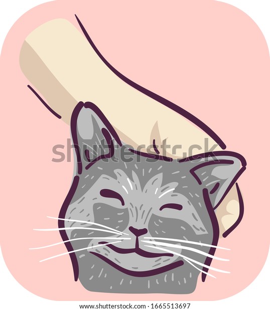 手でこすってゴロゴロ鳴く猫のイラスト 苦痛の症状 のベクター画像素材 ロイヤリティフリー