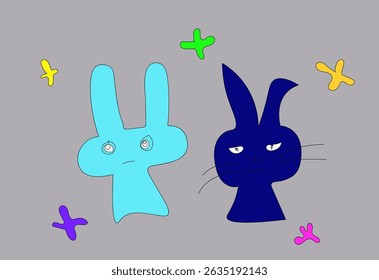 An illustration of a cat and rabbit character