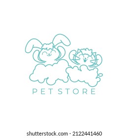 illustration of cat and rabbit taking a bath