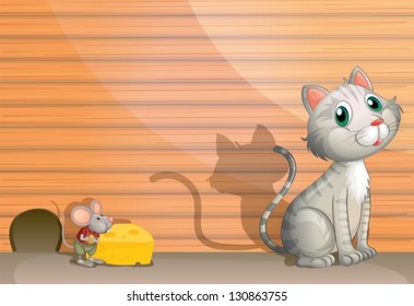 Illustration of a cat and a rat with cheese